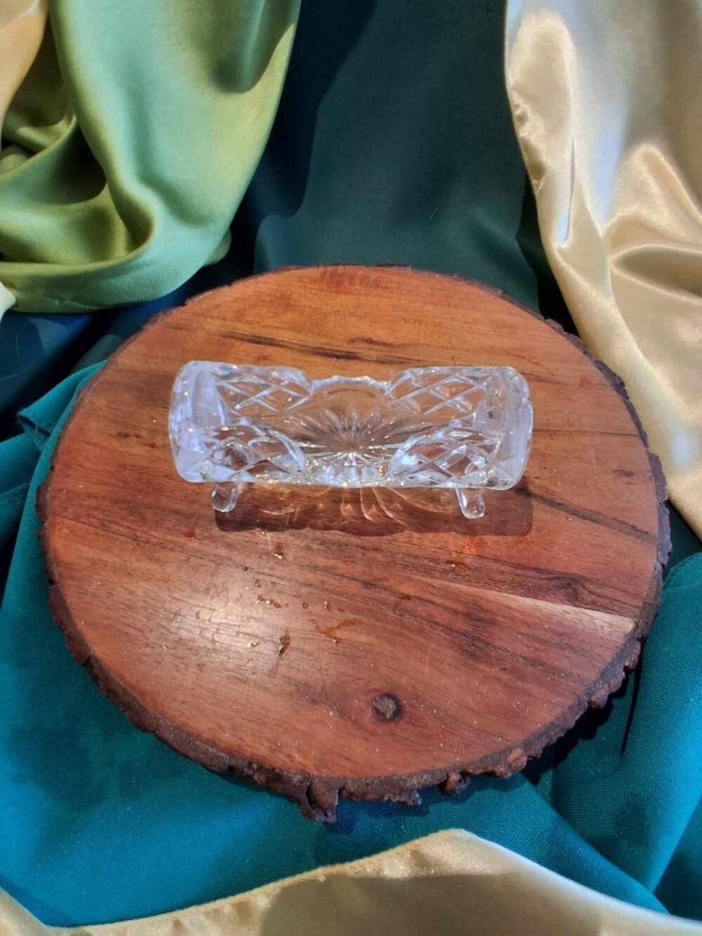 Vintage Pressed Crystal / Clear Glass Footed Knife Rest / Desk Accessory